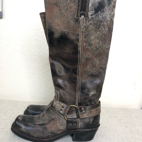 Frye Shoes - FRYE Harness Tall Boots Womens Size 6.5 Leather Motorcycle Biker Riding Brown